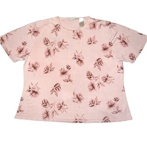 Vintage 100% Silk Floral Woman's Top Size XL Pink Mauve Short Sleeve